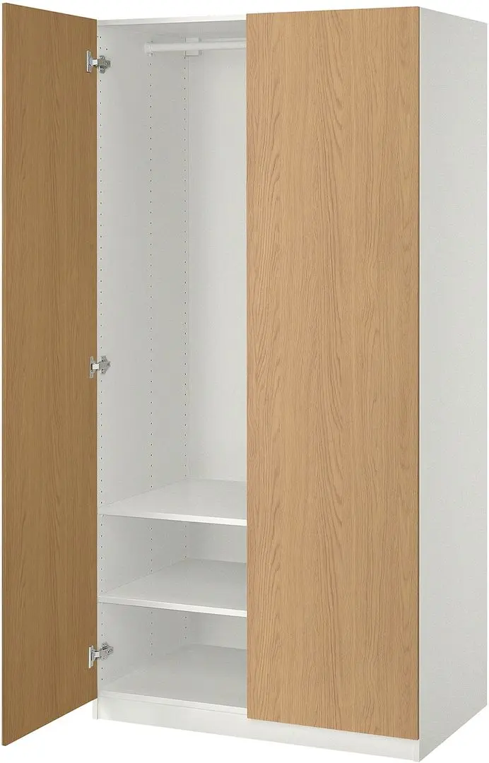 Шкаф Ikea Pax/Storklinta rafturi/bara 100x60x201 (Белый/Имитация Дуба)