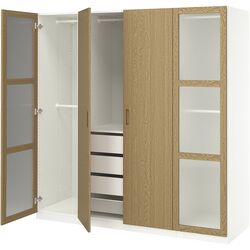 Dulap Ikea Pax/Tonstad raft/bare/sertare/cos/sticla 200x60x201 (Alb/Furnir Stejar) Thumb