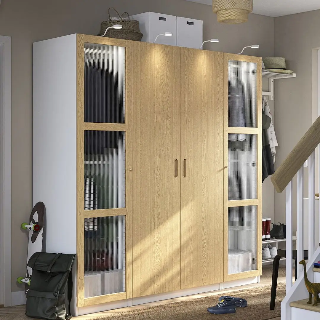 Dulap Ikea Pax/Tonstad raft/bare/sertare/cos/sticla 200x60x201 (Alb/Furnir Stejar)