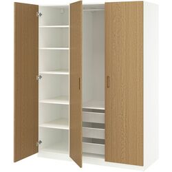 Dulap Ikea Pax/Tonstad rafturi/bara/cosuri 150x60x201 (Alb/Furnir Stejar) Thumb