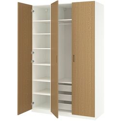 Dulap Ikea Pax/Tonstad rafturi/bara/cosuri 150x60x236 (Alb/Furnir Stejar) Thumb