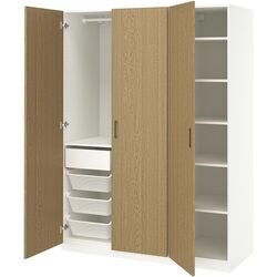 Dulap Ikea Pax/Tonstad rafturi/bara/sertar/cosuri 150x60x201 (Alb/Furnir Stejar) Thumb