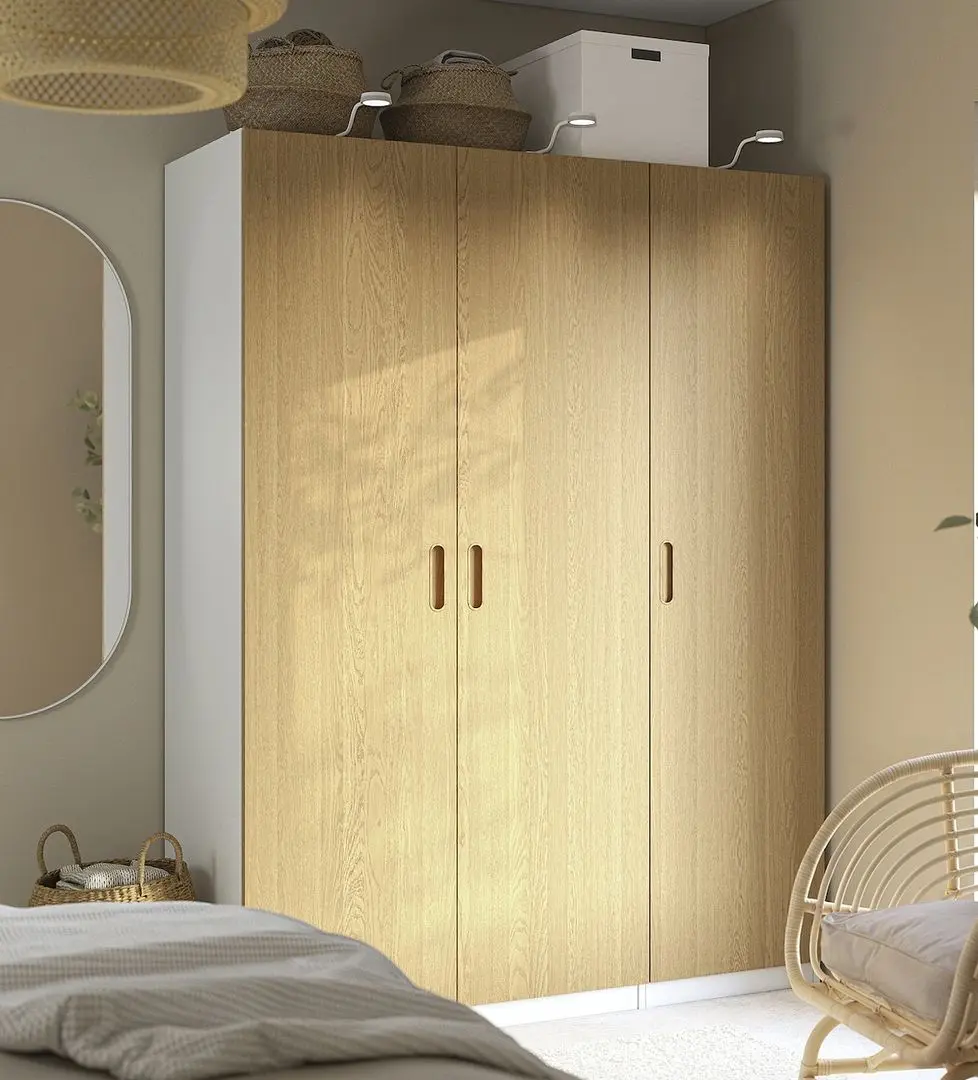 Dulap Ikea Pax/Tonstad rafturi/bara/sertar/cosuri 150x60x201 (Alb/Furnir Stejar)