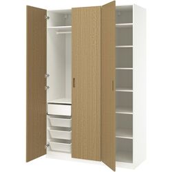 Dulap Ikea Pax/Tonstad rafturi/bara/sertar/cosuri 150x60x236 (Alb/Furnir Stejar) Thumb
