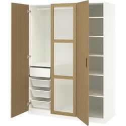 Dulap Ikea Pax/Tonstad rafturi/bara/sertar/cosuri/sticla 150x60x201 (Alb/Furnir Stejar) Thumb