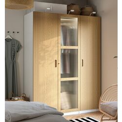 Dulap Ikea Pax/Tonstad rafturi/bara/sertar/cosuri/sticla 150x60x201 (Alb/Furnir Stejar)