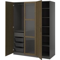 Dulap Ikea Pax/Tonstad rafturi/bara/sertar/cosuri/sticla 150x60x201 (Gri inchis maro/Furnir Stejar Vopsit) Thumb