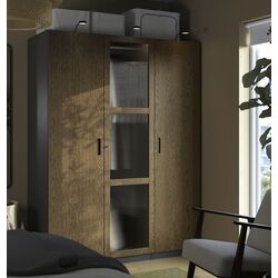 Dulap Ikea Pax/Tonstad rafturi/bara/sertar/cosuri/sticla 150x60x201 (Gri inchis maro/Furnir Stejar Vopsit)