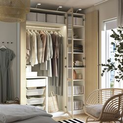 Dulap Ikea Pax/Tonstad rafturi/bara/sertar/cosuri/sticla 150x60x236 (Alb/Furnir Stejar) Thumb