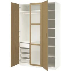 Dulap Ikea Pax/Tonstad rafturi/bara/sertar/cosuri/sticla 150x60x236 (Alb/Furnir Stejar) Thumb