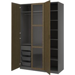 Dulap Ikea Pax/Tonstad rafturi/bara/sertar/cosuri/sticla 150x60x236 (Gri inchis maro/Furnir Stejar Vopsit) Thumb