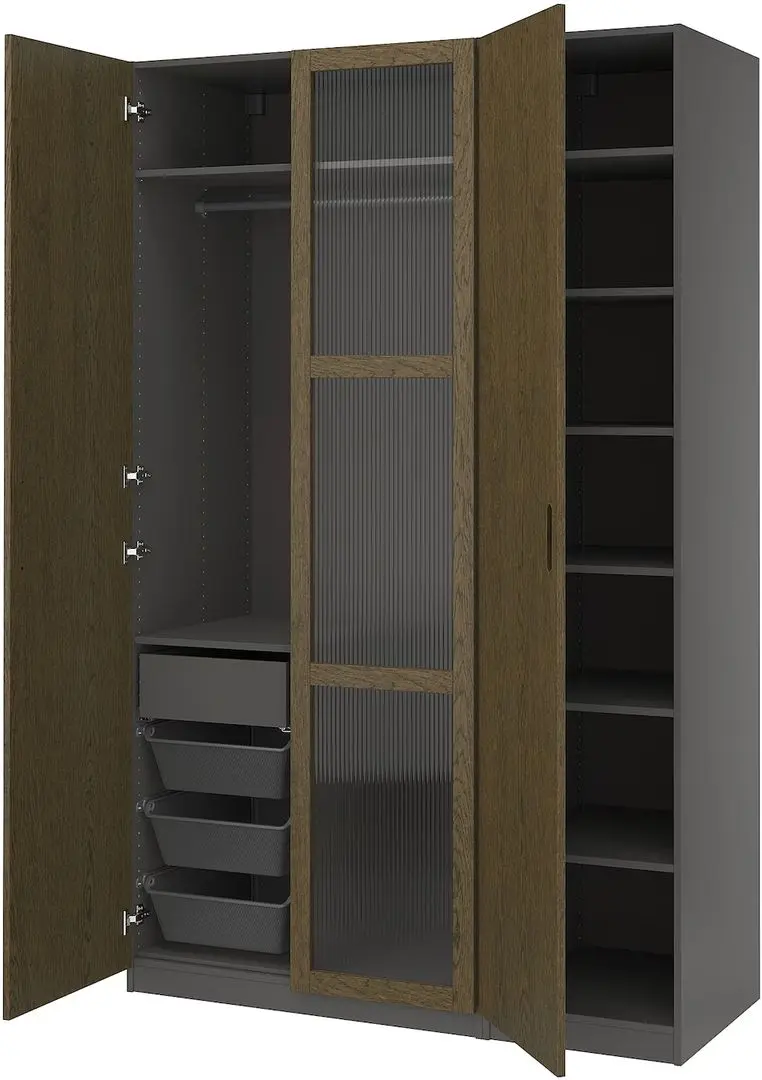 Dulap Ikea Pax/Tonstad rafturi/bara/sertar/cosuri/sticla 150x60x236 (Gri inchis maro/Furnir Stejar Vopsit) - 3