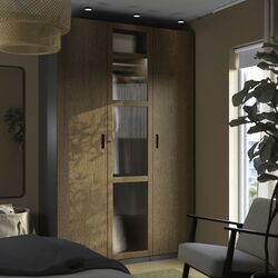 Dulap Ikea Pax/Tonstad rafturi/bara/sertar/cosuri/sticla 150x60x236 (Gri inchis maro/Furnir Stejar Vopsit)