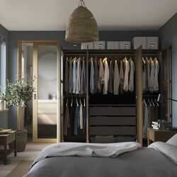 Dulap Ikea Pax/Tonstad rafturi/bara/sertare/cos/sticla 200x60x201 (Gri inchis maro/Furnir Stejar Vopsit) Thumb