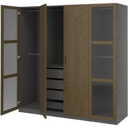 Dulap Ikea Pax/Tonstad rafturi/bara/sertare/cos/sticla 200x60x201 (Gri inchis maro/Furnir Stejar Vopsit) Thumb