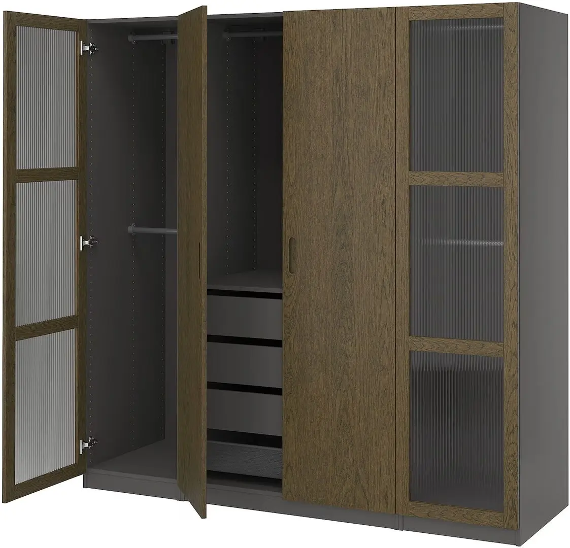 Dulap Ikea Pax/Tonstad rafturi/bara/sertare/cos/sticla 200x60x201 (Gri inchis maro/Furnir Stejar Vopsit) - 3