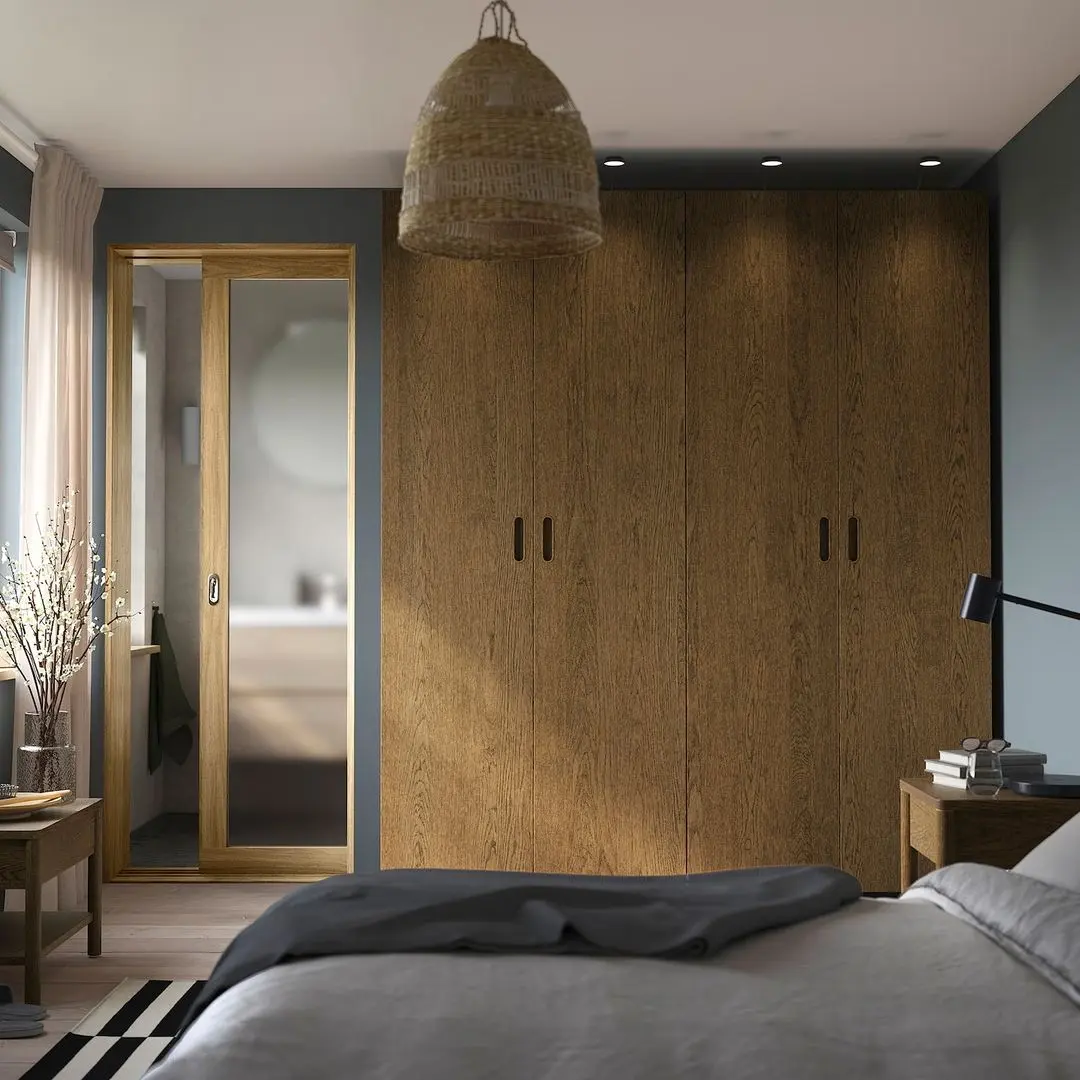 Dulap Ikea Pax/Tonstad rafturi/bare 200x60x236 (Gri inchis/Furnir Stejar Vopsit Maro)