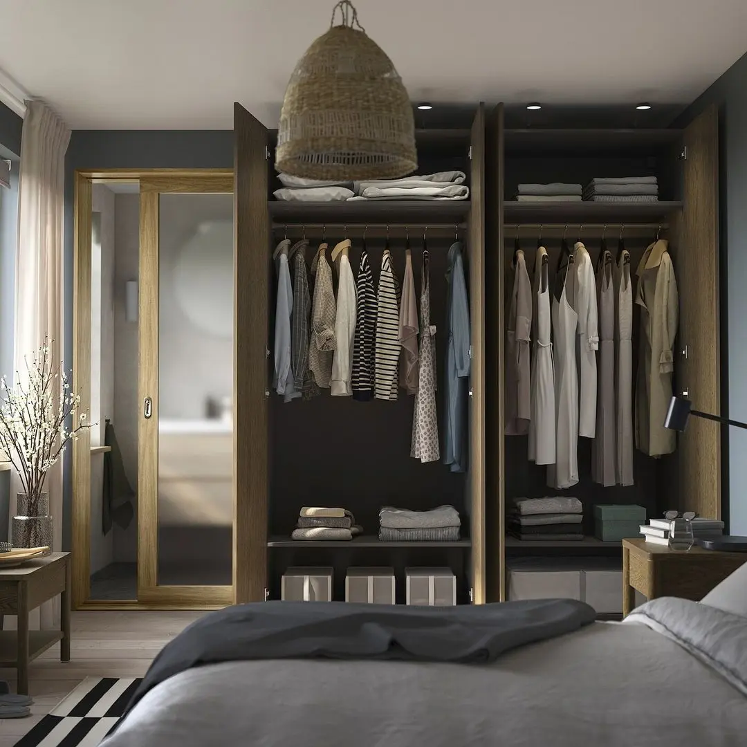 Dulap Ikea Pax/Tonstad rafturi/bare 200x60x236 (Gri inchis/Furnir Stejar Vopsit Maro)