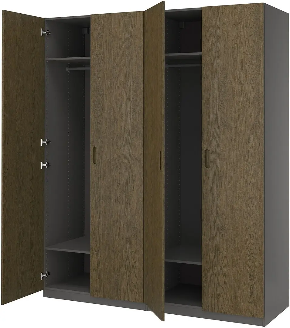 Dulap Ikea Pax/Tonstad rafturi/bare 200x60x236 (Gri inchis/Furnir Stejar Vopsit Maro)