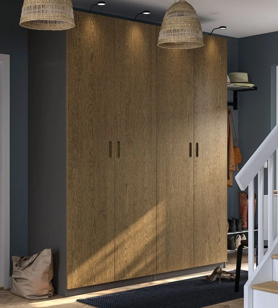 Dulap Ikea Pax/Tonstad rafturi/bare 200x60x236 (Gri inchis/Furnir Stejar Vopsit Maro)