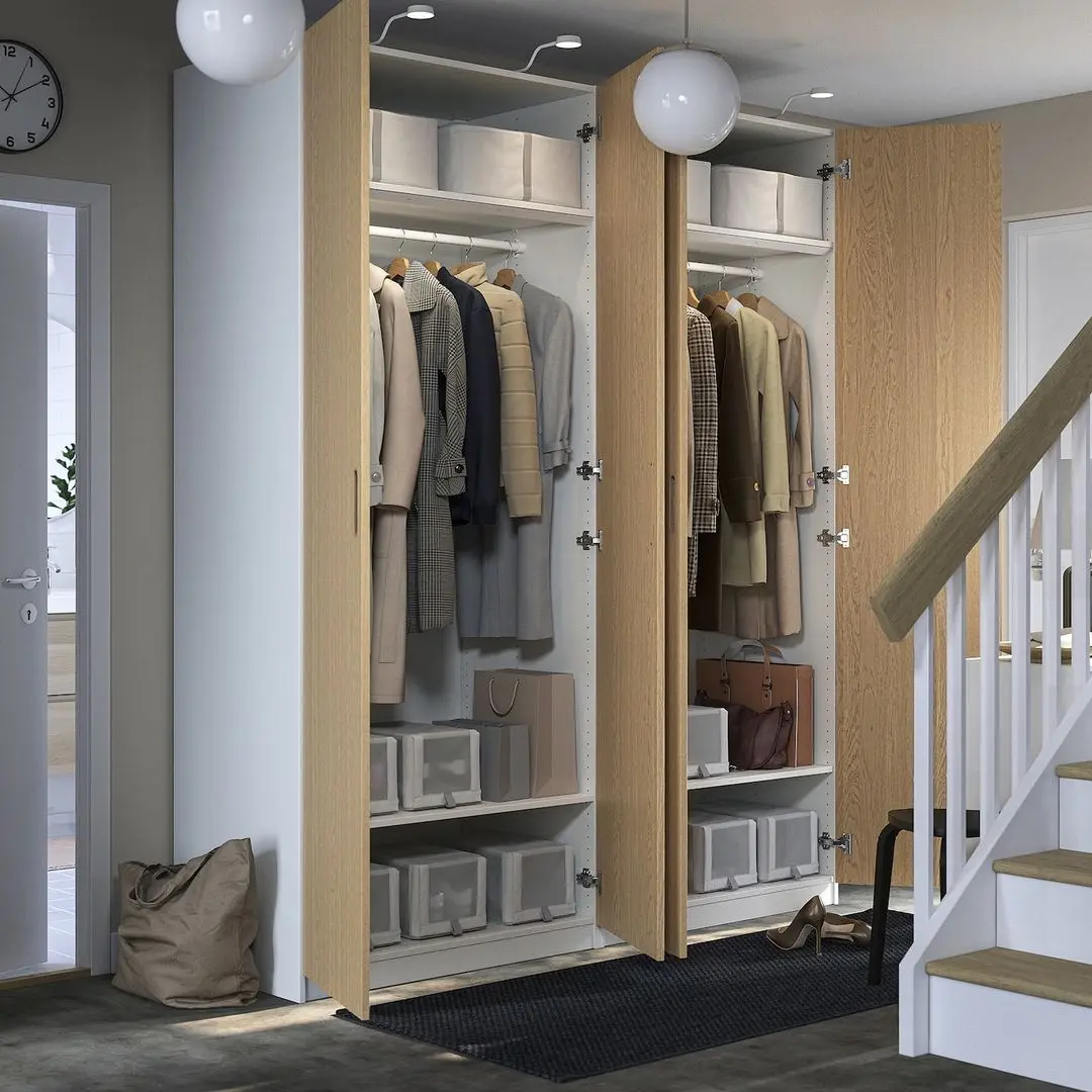 Dulap Ikea Pax/Tonstad rafturi/bare 200x60x236 (Alb/Furnir Stejar)