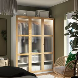 Dulap Ikea Pax/Tonstad rafturi/bare/sticla 150x60x201 (Alb/Furnir Stejar) Thumb