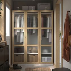 Dulap Ikea Pax/Tonstad rafturi/bare/sticla 150x60x201 (Alb/Furnir Stejar)