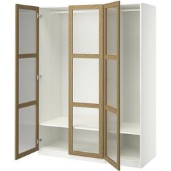 Dulap Ikea Pax/Tonstad rafturi/bare/sticla 150x60x201 (Alb/Furnir Stejar) Thumb