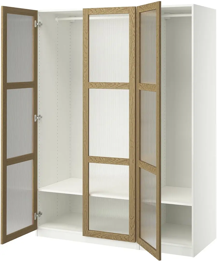 Dulap Ikea Pax/Tonstad rafturi/bare/sticla 150x60x201 (Alb/Furnir Stejar)
