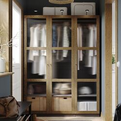 Dulap Ikea Pax/Tonstad rafturi/bare/sticla 150x60x201 (Gri inchis maro/Furnir Stejar Vopsit)