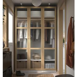 Dulap Ikea Pax/Tonstad rafturi/bare/sticla 150x60x236 (Alb/Furnir Stejar)