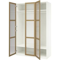 Dulap Ikea Pax/Tonstad rafturi/bare/sticla 150x60x236 (Alb/Furnir Stejar) Thumb