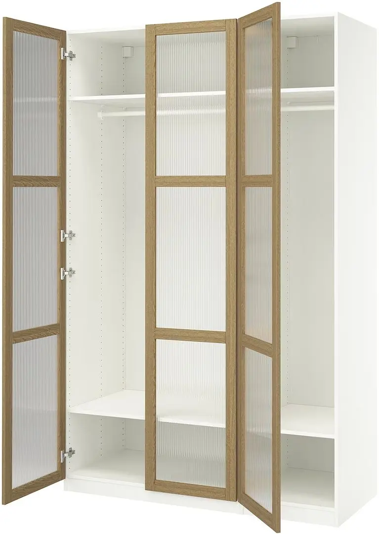 Dulap Ikea Pax/Tonstad rafturi/bare/sticla 150x60x236 (Alb/Furnir Stejar)