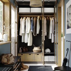 Dulap Ikea Pax/Tonstad rafturi/bare/sticla 150x60x236 (Gri inchis maro/Furnir Stejar Vopsit) Thumb