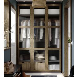 Dulap Ikea Pax/Tonstad rafturi/bare/sticla 150x60x236 (Gri inchis maro/Furnir Stejar Vopsit)