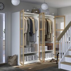 Dulap Ikea Pax/Tonstad rafturi/bare/sticla 200x60x201 (Alb/Furnir Stejar) Thumb