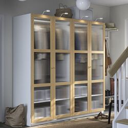 Dulap Ikea Pax/Tonstad rafturi/bare/sticla 200x60x201 (Alb/Furnir Stejar)