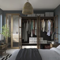 Dulap Ikea Pax/Tonstad rafturi/bare/sticla 200x60x201 (Gri inchis maro/Furnir Stejar Vopsit) Thumb