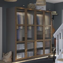 Dulap Ikea Pax/Tonstad rafturi/bare/sticla 200x60x201 (Gri inchis maro/Furnir Stejar Vopsit)