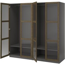 Dulap Ikea Pax/Tonstad rafturi/bare/sticla 200x60x201 (Gri inchis maro/Furnir Stejar Vopsit) Thumb