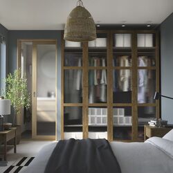 Dulap Ikea Pax/Tonstad rafturi/bare/sticla 200x60x236 (Gri inchis maro/Furnir Stejar Vopsit) Thumb