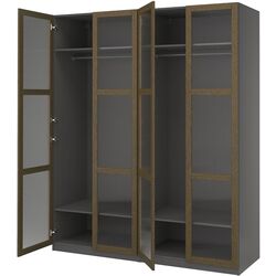 Dulap Ikea Pax/Tonstad rafturi/bare/sticla 200x60x236 (Gri inchis maro/Furnir Stejar Vopsit) Thumb