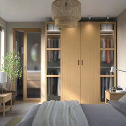 Dulap Ikea Pax/Tonstad rafturi/bare/sertare/cos/sticla 200x60x236 (Alb/Furnir Stejar) Thumb