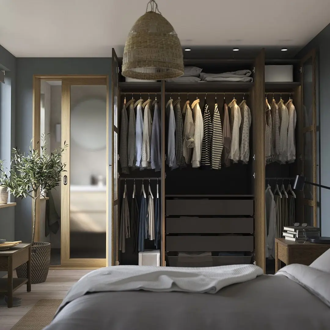 Dulap Ikea Pax/Tonstad rafturi/bare/sertare/cos/sticla 200x60x236 (Gri inchis maro/Furnir Stejar Vopsit) - 2