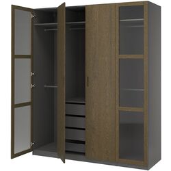 Dulap Ikea Pax/Tonstad rafturi/bare/sertare/cos/sticla 200x60x236 (Gri inchis maro/Furnir Stejar Vopsit) Thumb