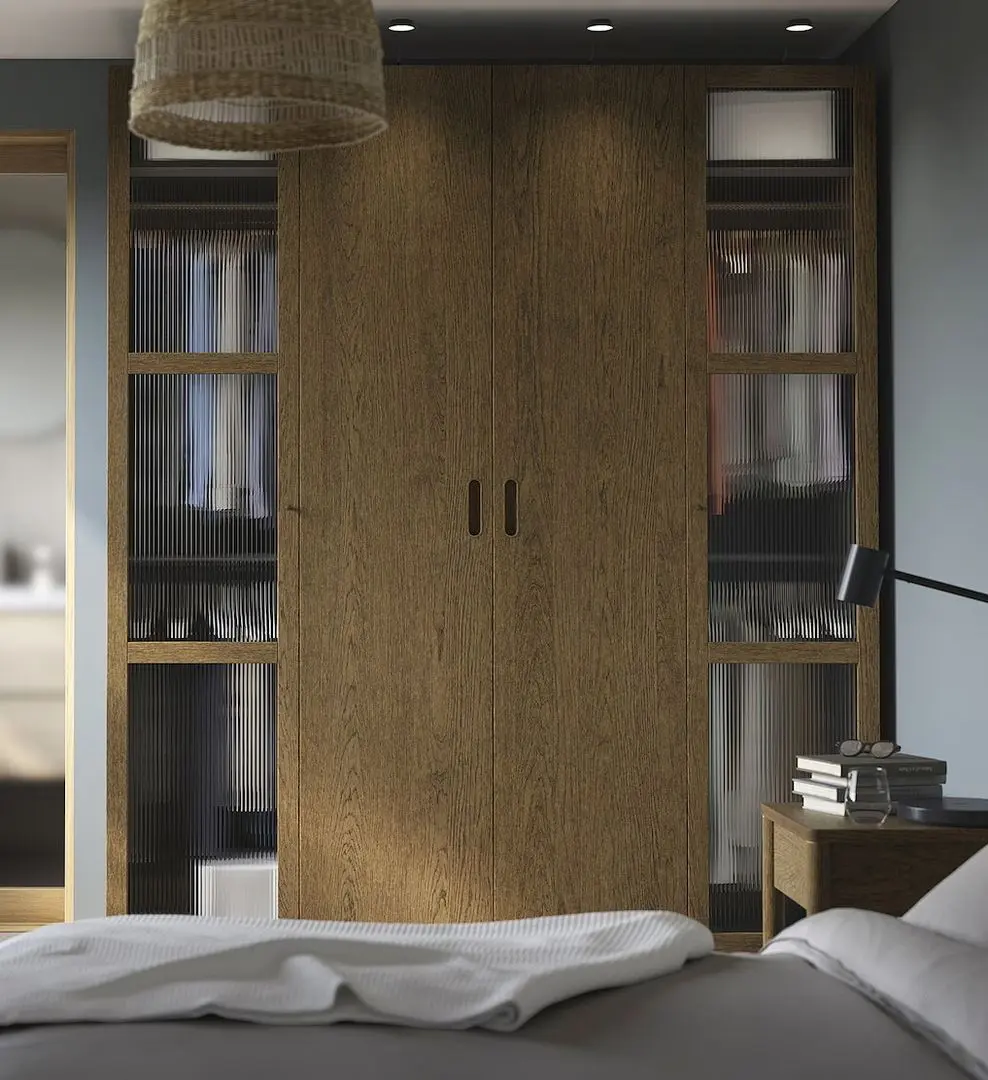 Dulap Ikea Pax/Tonstad rafturi/bare/sertare/cos/sticla 200x60x236 (Gri inchis maro/Furnir Stejar Vopsit)