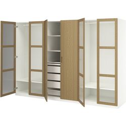 Dulap Ikea Pax/Tonstad rafturi/bare/sertare/cos/sticla 300x60x201 (Alb/Furnir Stejar) Thumb