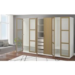 Dulap Ikea Pax/Tonstad rafturi/bare/sertare/cos/sticla 300x60x201 (Alb/Furnir Stejar)