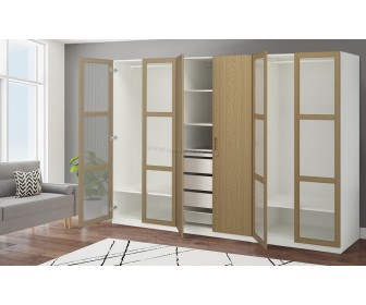 Шкаф Ikea Pax/Tonstad полки/штанги/ящики/корзина/стекло 300x60x201 (Белый/Дубовый Шпон)