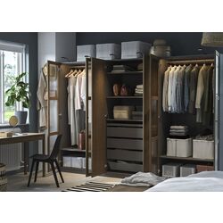 Шкаф Ikea Pax/Tonstad полки/штанги/ящики/корзина/стекло 300x60x201 (Тёмно-серо-коричневый/Дубовый Шпон Морённый) Thumb